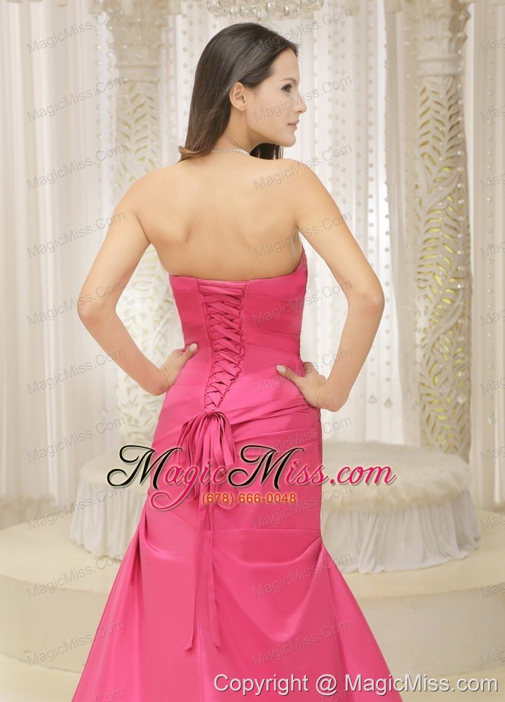 wholesale rose pink a-line and bowknot for prom dress ruched bodice custom made satin