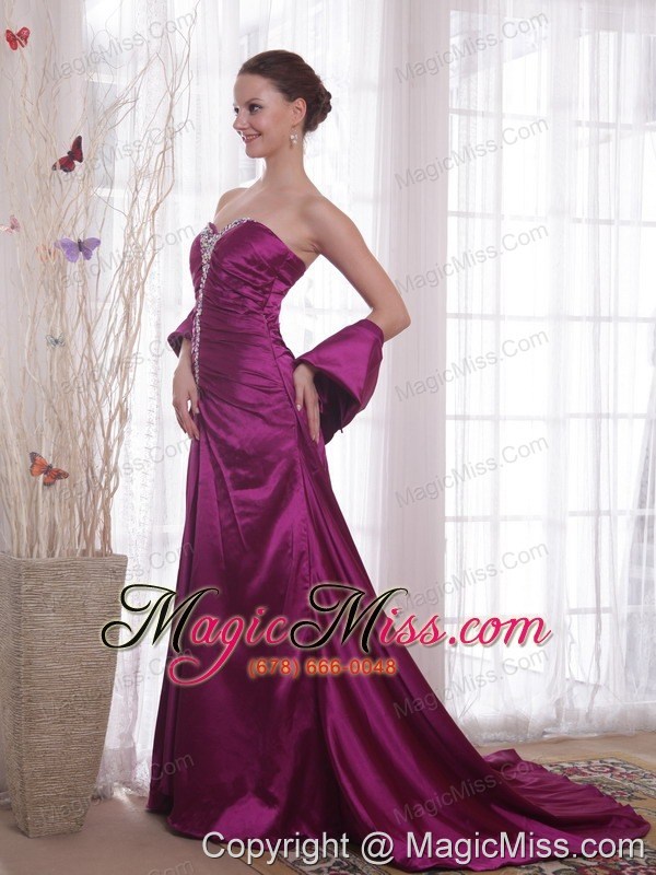 wholesale purple a-line / princess sweetheart court train taffeta beading prom dress