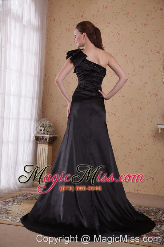 wholesale black a-line / princess one shoulder court train taffeta beading and ruch prom / celebrity dress