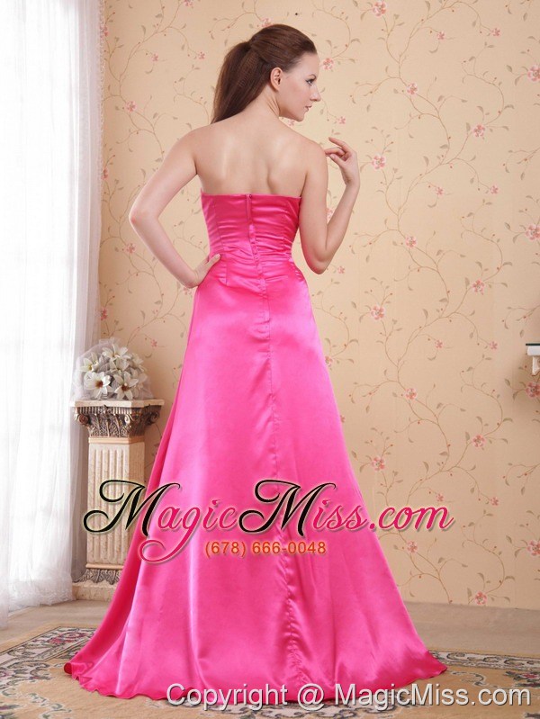 wholesale hot pink empire sweetheart brush train taffeta beading and ruch prom / celebrity dress