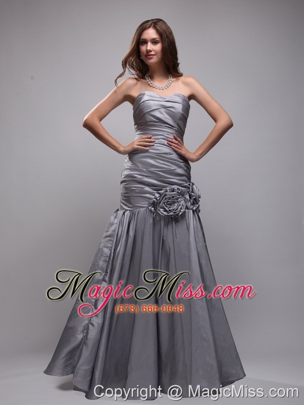 wholesale gray mermaid sweetheart floor-length taffeta hand made flowers prom / evening dress