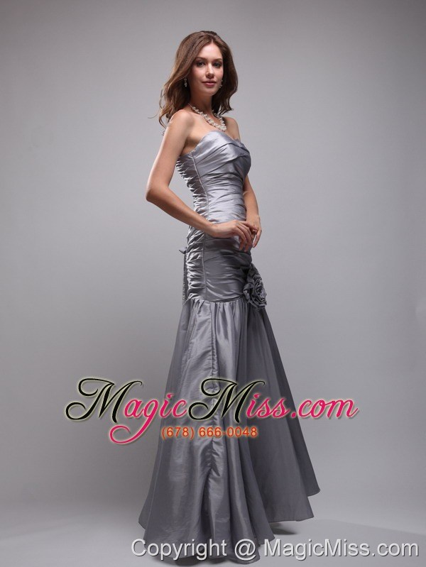 wholesale gray mermaid sweetheart floor-length taffeta hand made flowers prom / evening dress