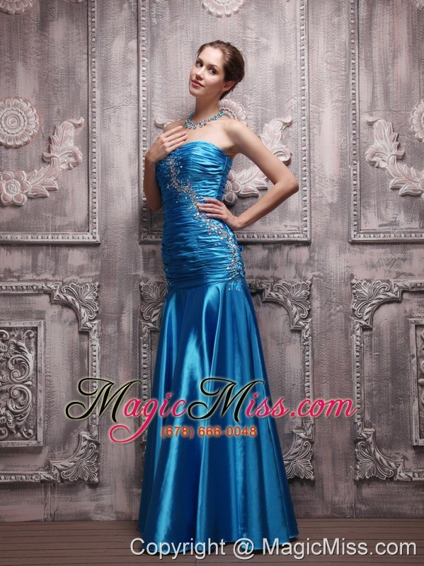 wholesale blue column sweetheart floor-length taffeta beading and ruch prom dress