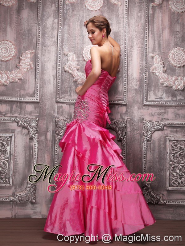 wholesale hot pink column sweetheart floor-length taffeta beading prom dress