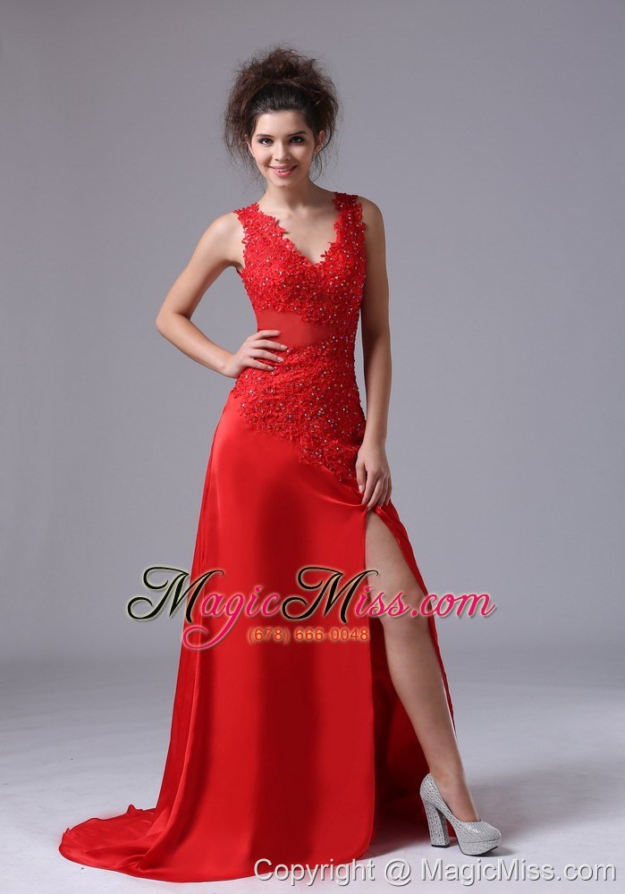 wholesale chiffon beading brush/sweep v-neck red 2013 prom dress