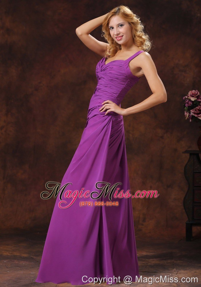 wholesale purple straps ruched bodice discount prom dress floor-length