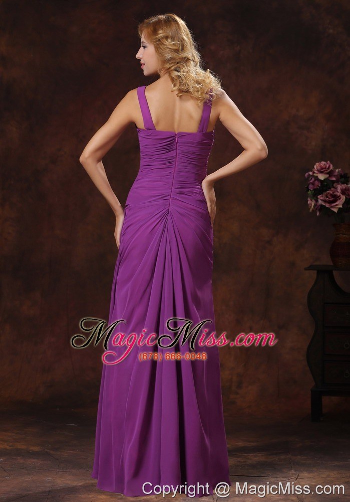 wholesale purple straps ruched bodice discount prom dress floor-length