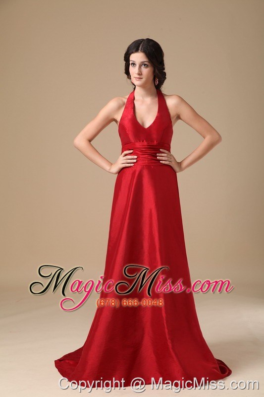 wholesale wine red a-line v-neck mini-length taffeta ruch prom dress