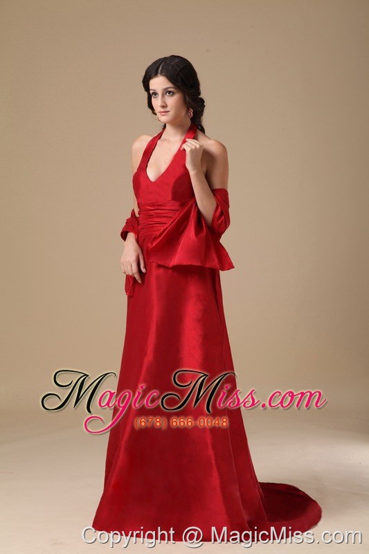 wholesale wine red a-line v-neck mini-length taffeta ruch prom dress