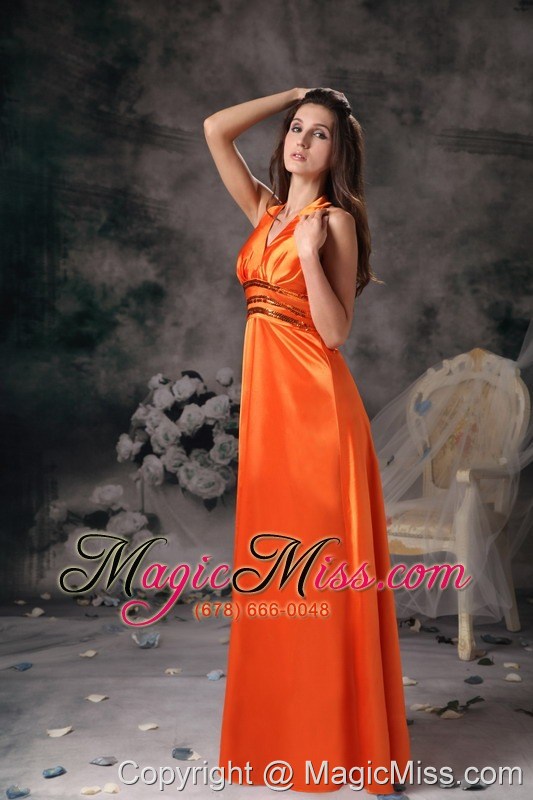 wholesale orange red empire halter floor-length taffeta beading prom dress