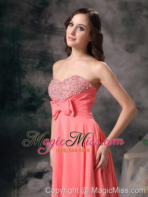 wholesale watermelon red a-line sweetheart high-low chiffon beading and bows prom dress