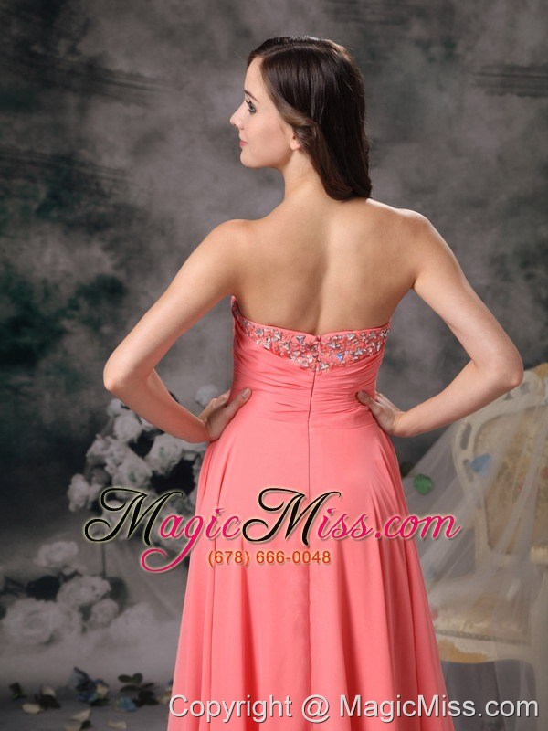 wholesale watermelon red a-line sweetheart high-low chiffon beading and bows prom dress