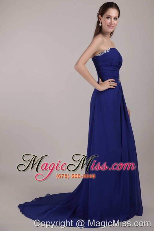 wholesale blue empire strapless court train chiffon sequins prom dress