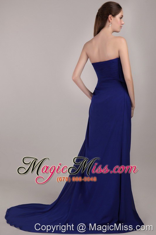 wholesale blue empire strapless court train chiffon sequins prom dress