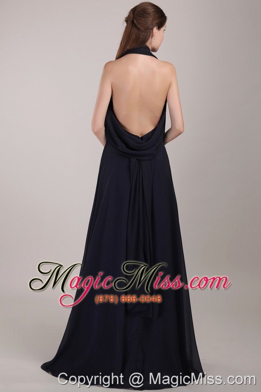 wholesale black column halter floor-length chiffon ruch prom dress