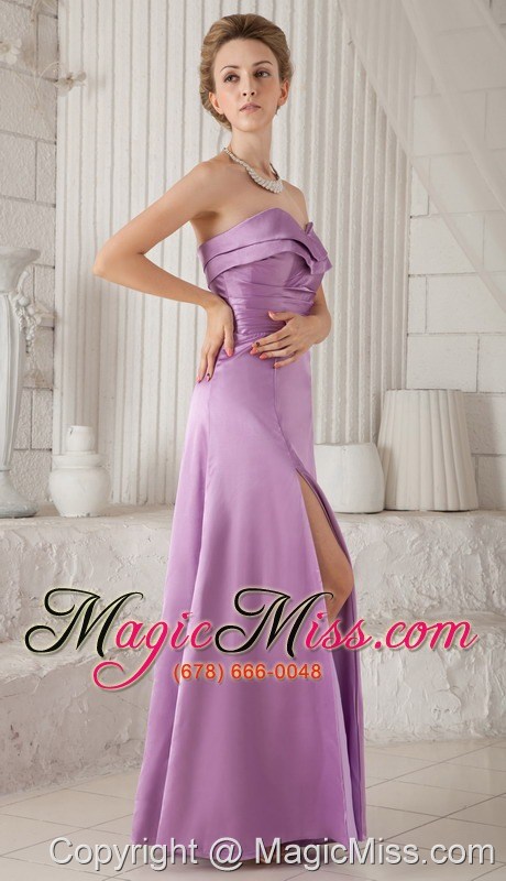 wholesale lavender column sweetheart floor-length satin ruch bridesmaid dress