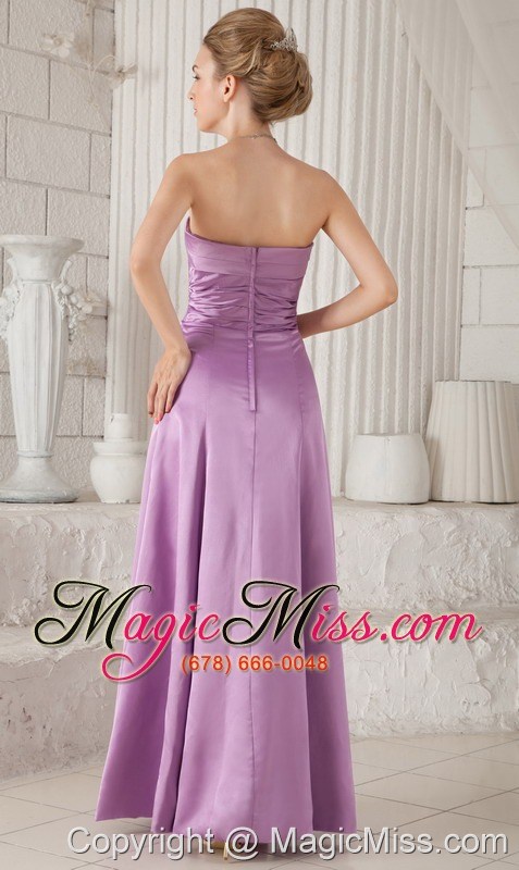 wholesale lavender column sweetheart floor-length satin ruch bridesmaid dress