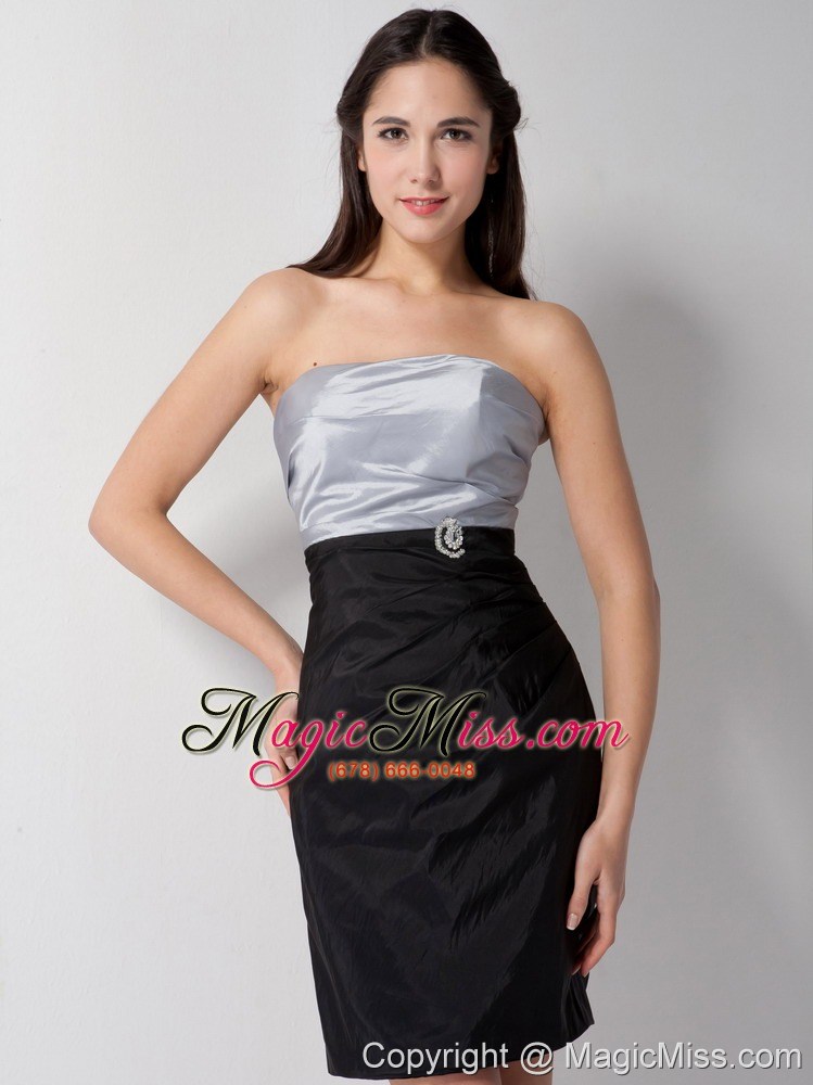 wholesale sliver and black column strapless mini-length taffeta homecoming dress
