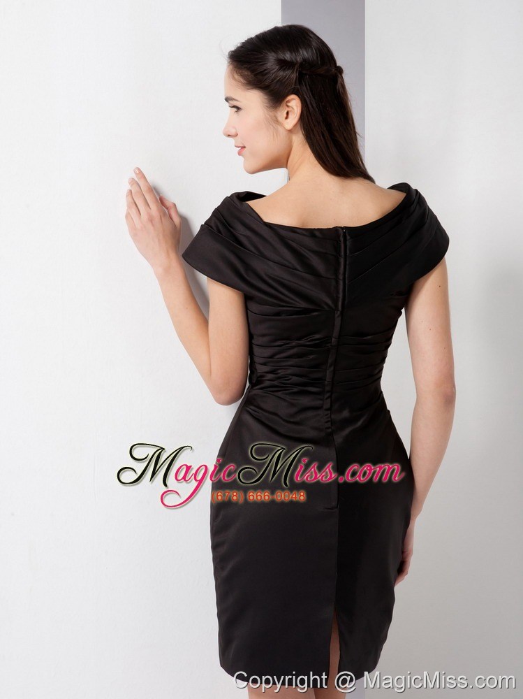 wholesale black column scoop mini-length elastic wove satin ruch prom dress