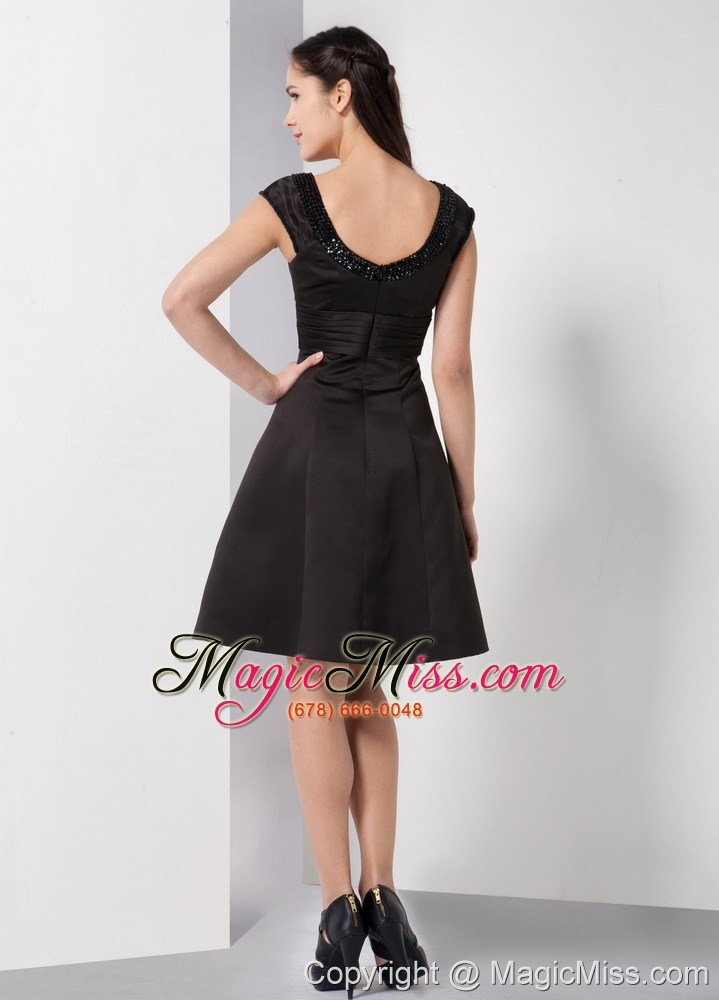 wholesale black a-line scoop knee-length satin beading prom dress
