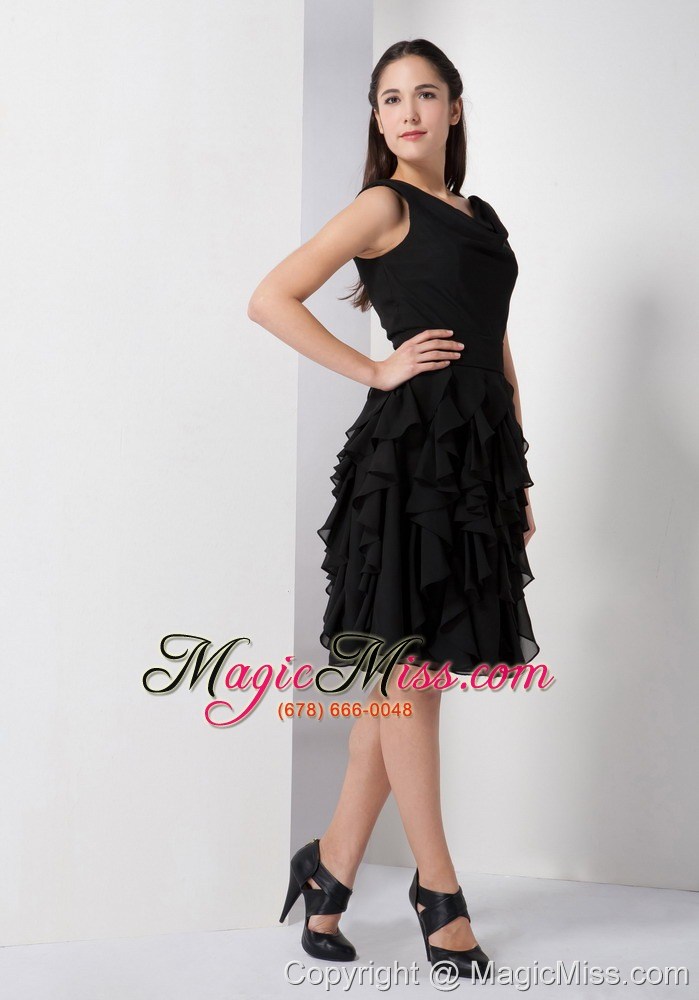 wholesale black a-line v-neck knee-length chiffon ruffles prom dress
