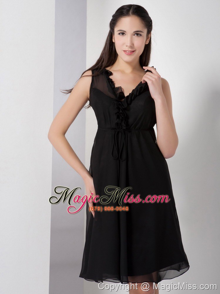wholesale black a-line v-neck knee-length chiffon prom dress