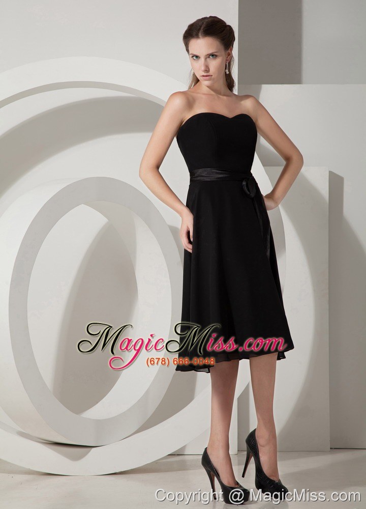 wholesale black a-line / princess sweetheart tea-length chiffon sashes/ribbons bridesmaid dress