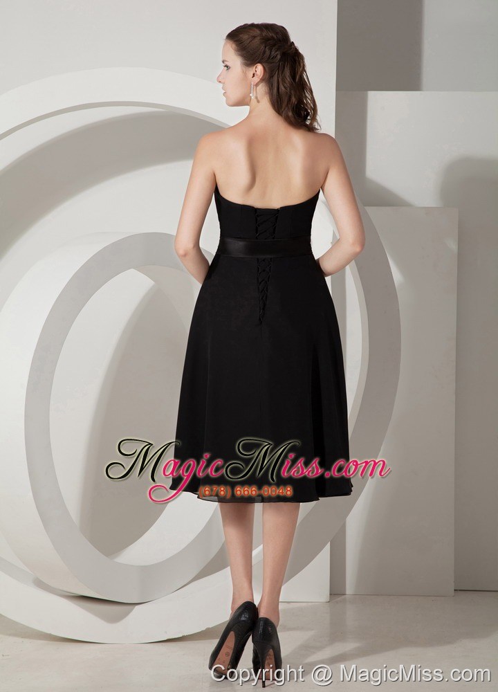 wholesale black a-line / princess sweetheart tea-length chiffon sashes/ribbons bridesmaid dress
