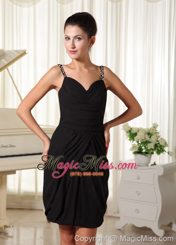 wholesale beaded decorate straps black ruched mini-length cocktail gowns
