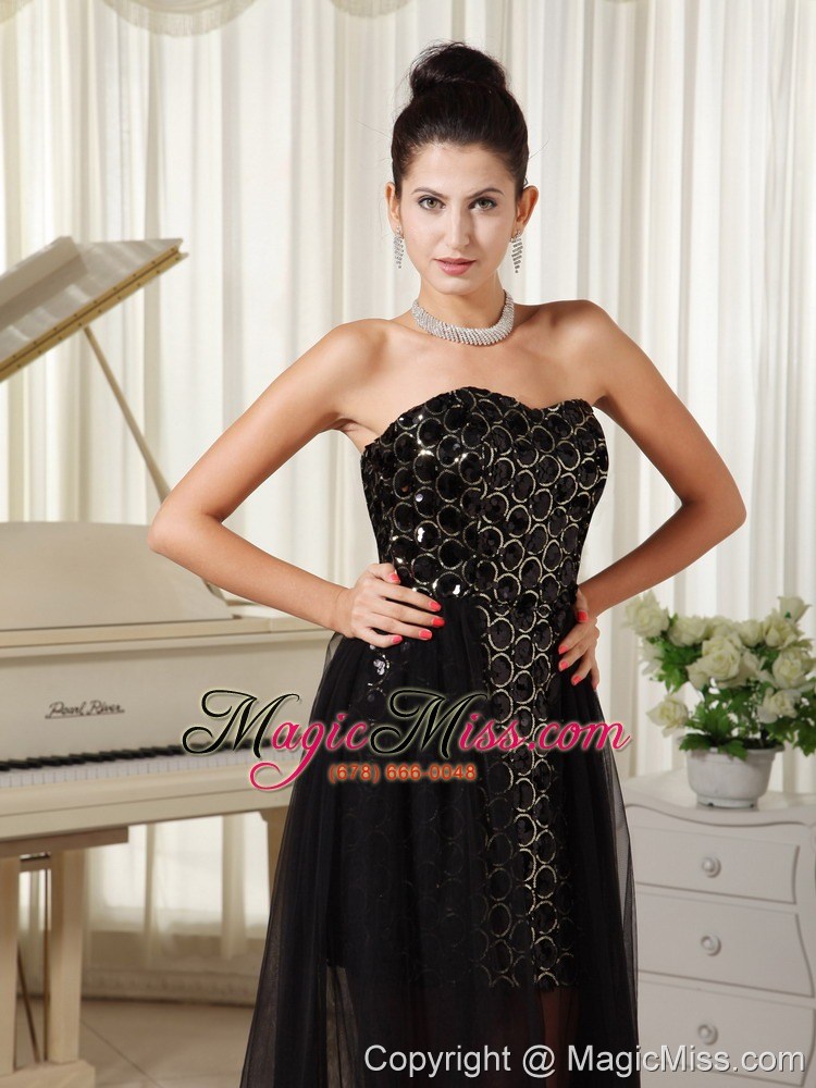 wholesale high-low custom made evening dress column tulle black with special fabric