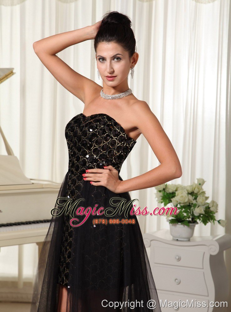 wholesale high-low custom made evening dress column tulle black with special fabric