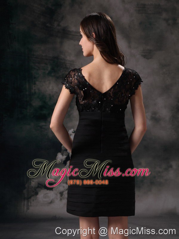wholesale black column / sheath v-neck mini-length chiffon beading and lace prom dress