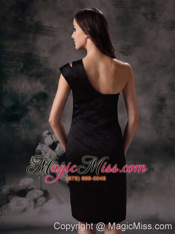 wholesale black column / sheath asymmetrical knee-length satin beading prom dress