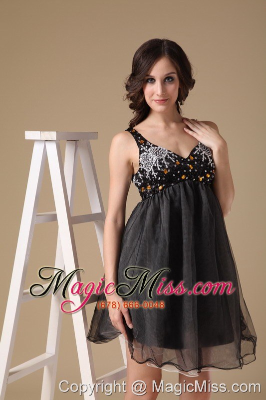 wholesale black a-line straps mini-length organza beading prom dress