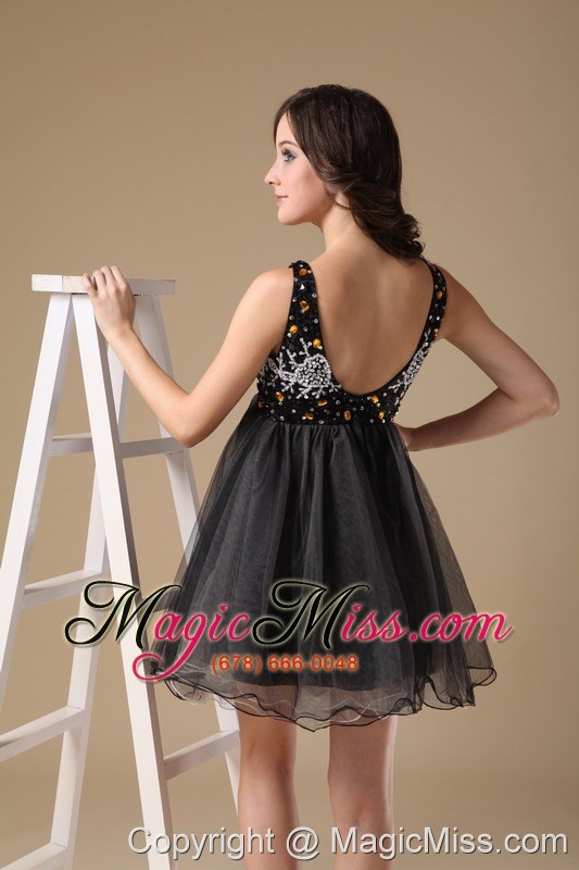 wholesale black a-line straps mini-length organza beading prom dress