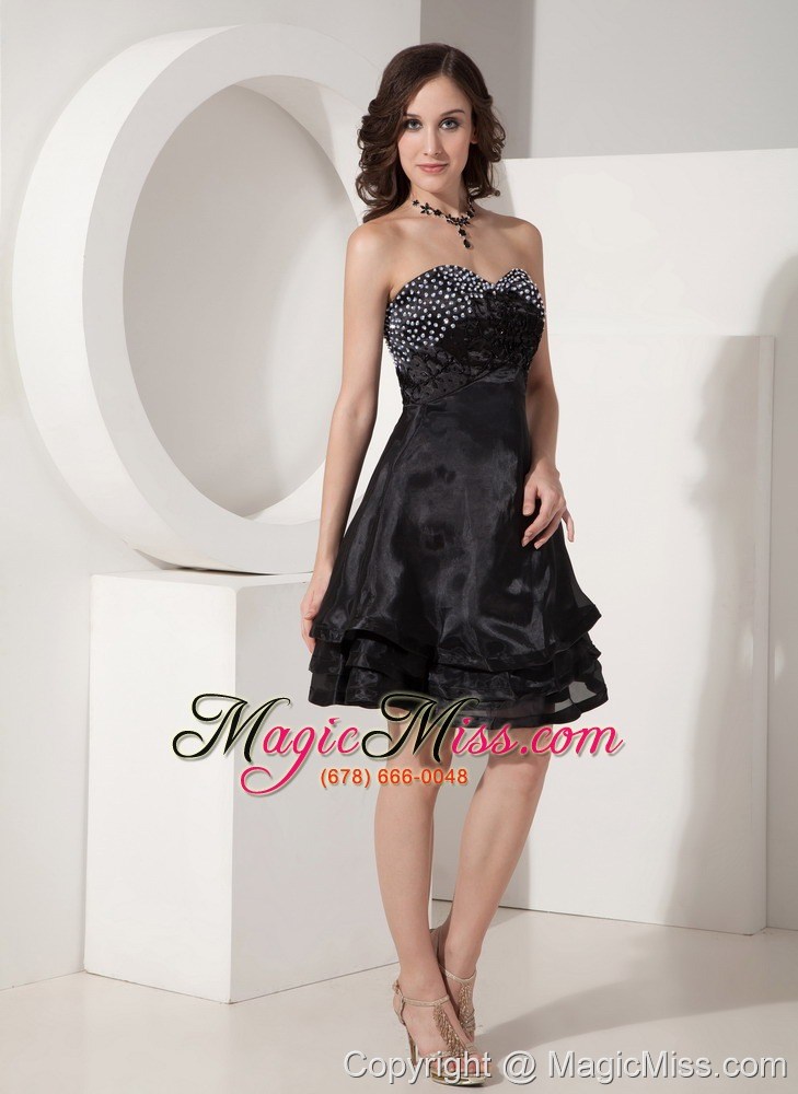 wholesale black a-line / princess sweetheart mini-length organza beading prom dress