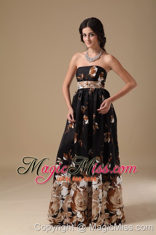 wholesale multi-color empire strapless floor-length printing prom dress