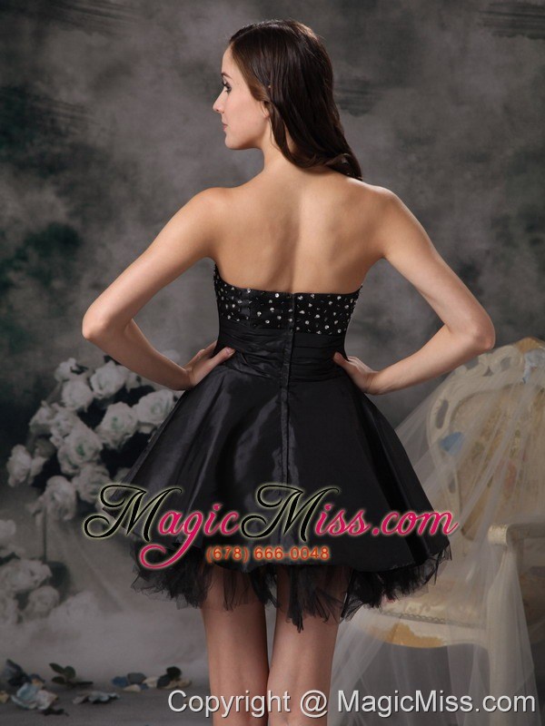 wholesale black a-line strapless mini-length taffeta and tulle beading prom / homecoming dress