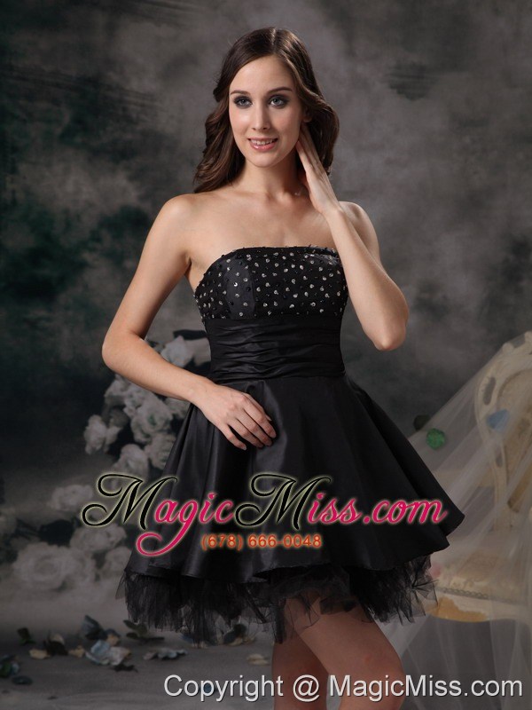 wholesale black a-line strapless mini-length taffeta and tulle beading prom / homecoming dress