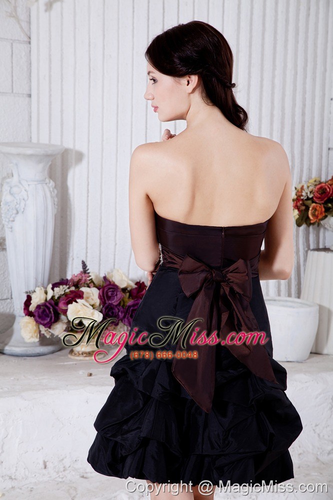 wholesale burgundy and navy blue a-line strapless mini-length taffeta beading prom / homecoming dress