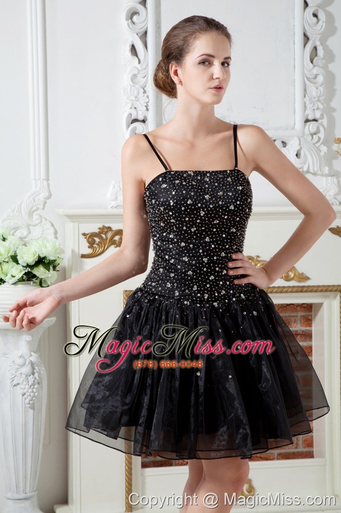 wholesale black a-line straps short prom dress organza beading mini-length