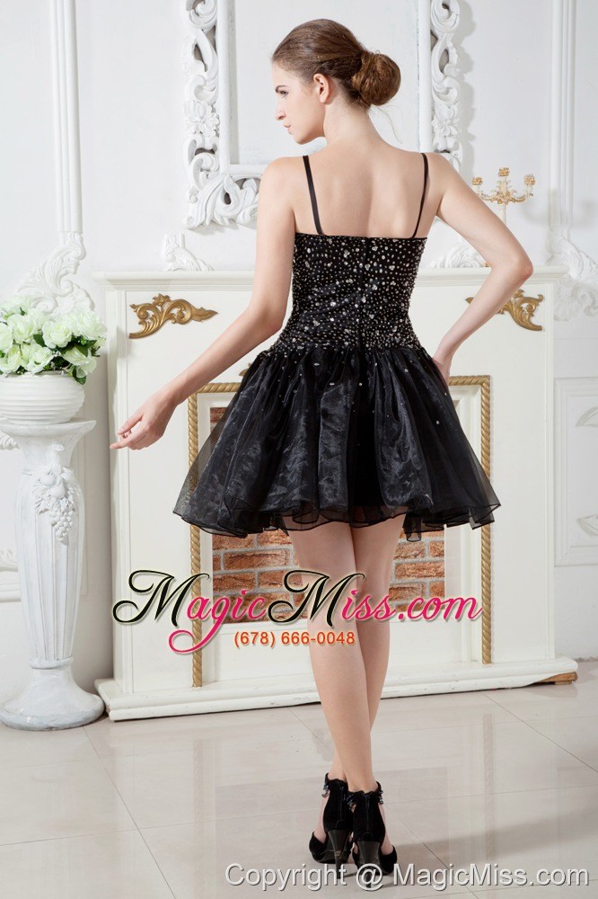 wholesale black a-line straps short prom dress organza beading mini-length