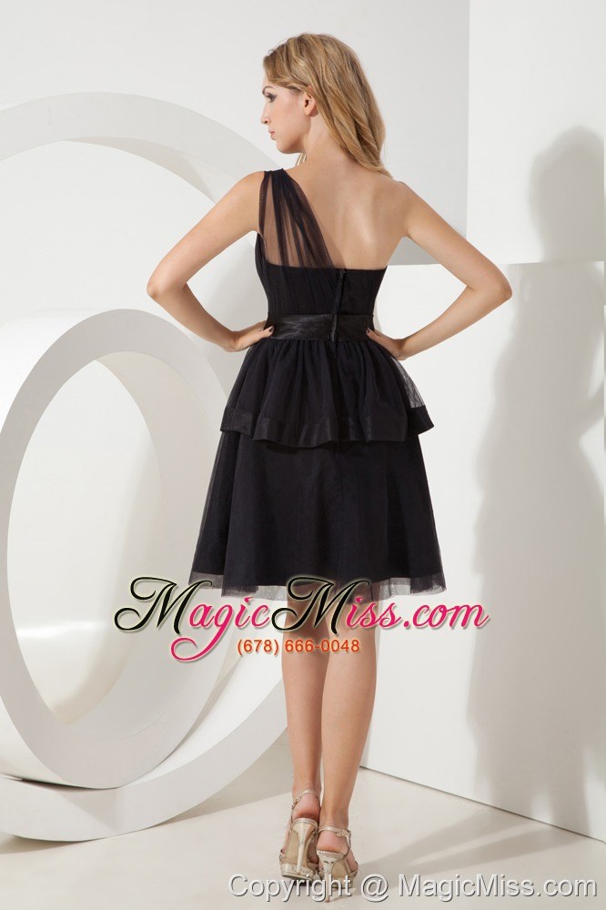 wholesale black a-line / pricess one shoulder sashes little black dress mini-length tulle