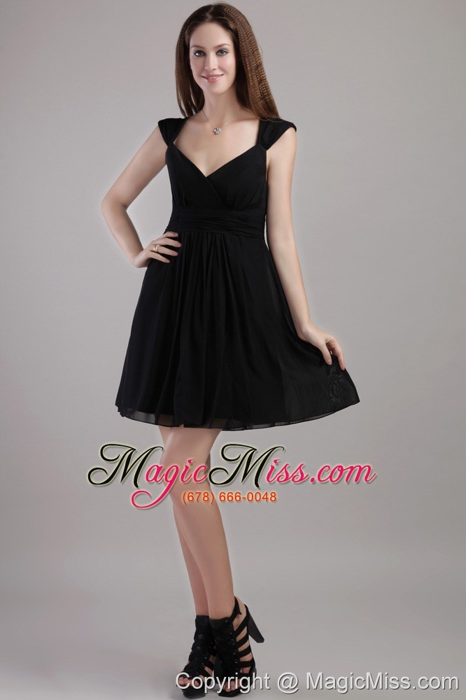 wholesale black empire v-neck mini-length chiffon bridesmaid dress