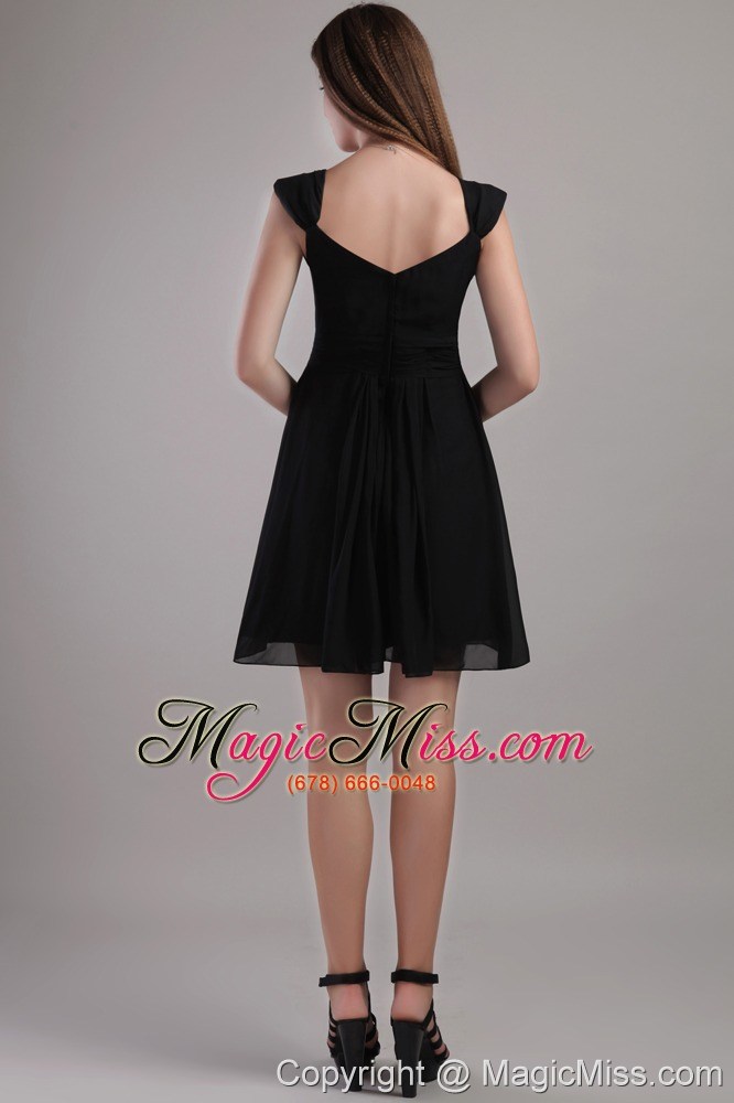 wholesale black empire v-neck mini-length chiffon bridesmaid dress