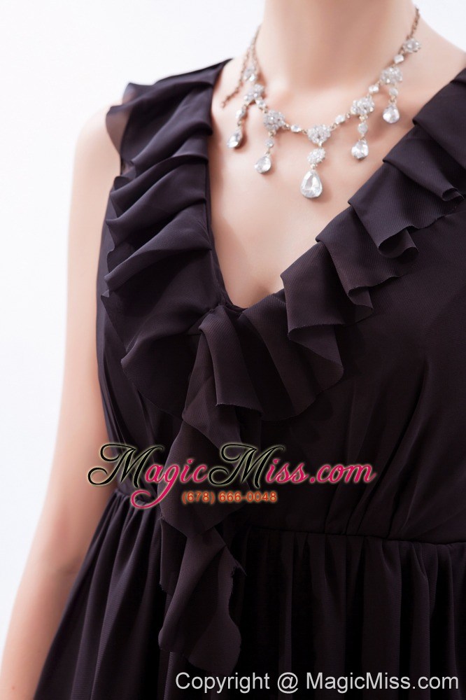 wholesale dark purple empire v-neck mini-length chiffon ruch prom dress