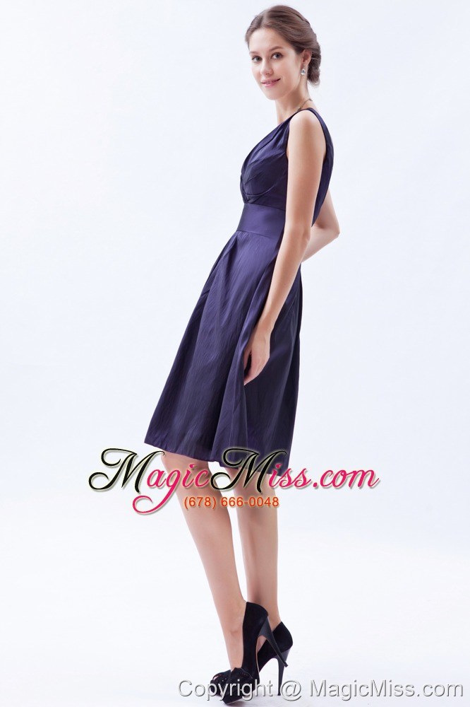 wholesale dark purple empire v-neck knee-length taffeta beading prom dress