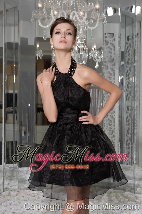 wholesale modest black a-line / pricess prom / homecoming dress halter organza beading and ruch mini-length