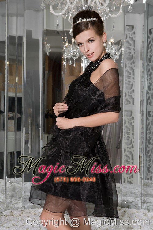 wholesale modest black a-line / pricess prom / homecoming dress halter organza beading and ruch mini-length