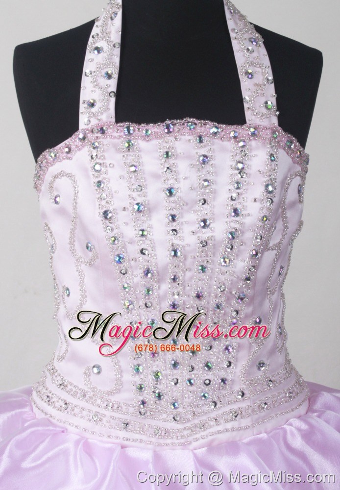 wholesale baby pink and beaded decorate halter for little girl pageant dresses